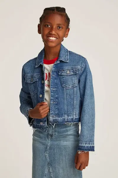 Dětská riflová bunda Tommy Hilfiger modrá barva, KG0KG08309