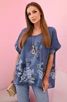 Kesi Włoski Dámská bavlněná košile s motýly a květinami džínovina