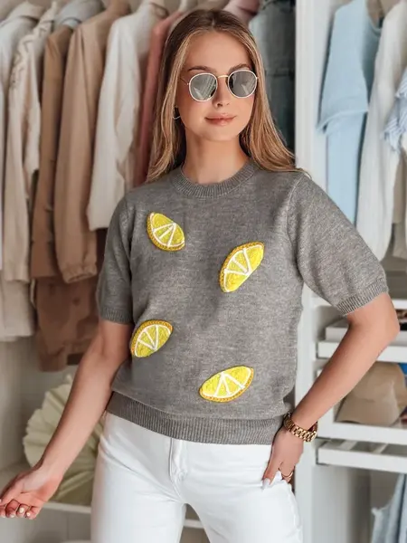 Sweter damskie oversize z cytrynami CYTRYNKA szary Dstreet