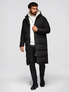 Ombre Men's classic long hooded jacket - black