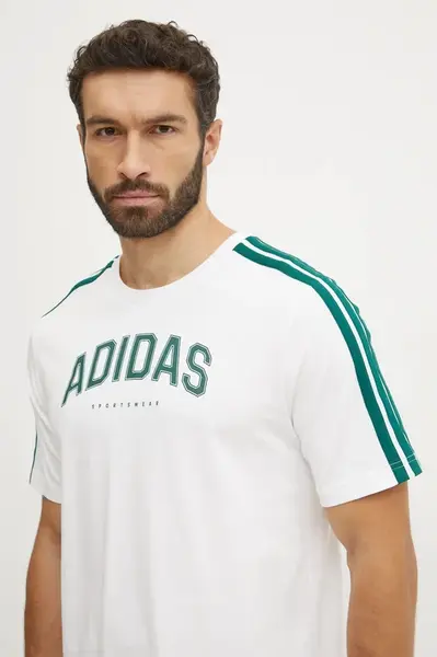 Bavlněné tričko adidas M C COLLE Collegiate béžová barva, JJ3868