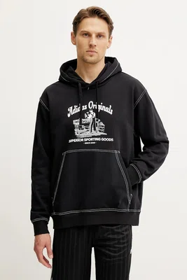 Bavlněná mikina adidas Originals Wabash pánská, černá barva, s kapucí, s potiskem, JP4483