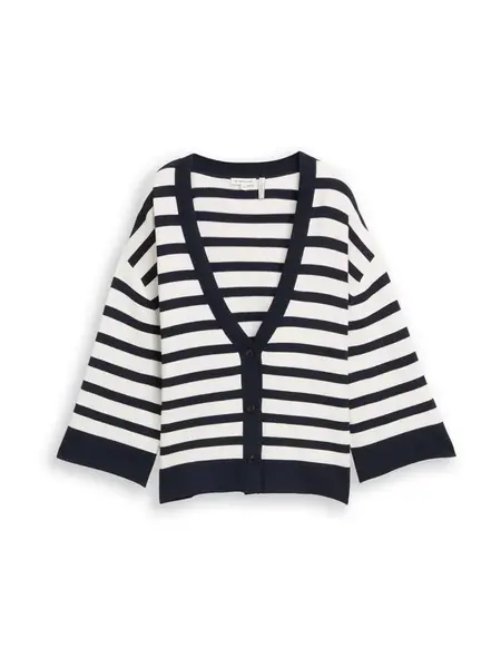 TOM TAILOR Kardigán  tmavomodrá / biela