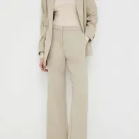 Kalhoty Lovechild dámské, béžová barva, jednoduché, high waist