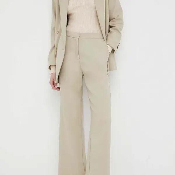 Kalhoty Lovechild dámské, béžová barva, jednoduché, high waist