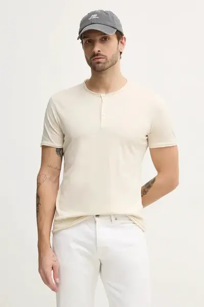 Bavlněné tričko Sisley béžová barva, 3WF0S1009