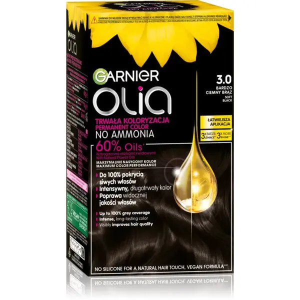 Garnier Olia permanentní barva na vlasy odstín 3.0 Soft Black 1 ks