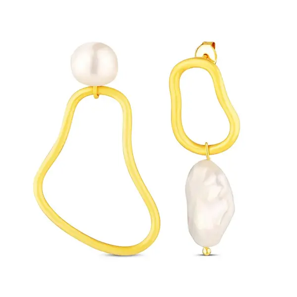 JwL Luxury Pearls Asymetrické pozlacené náušnice s pravými sladkovodními perlami JL0853