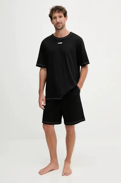 Bavlněné pyžamo Diesel SET-ADAM-D-CORE pánské, černá barva, s aplikací, A19353.0PJBB