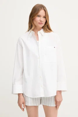 Bavlněná košile Tommy Hilfiger dámská, bílá barva, relaxed, s klasickým límcem, WW0WW45892