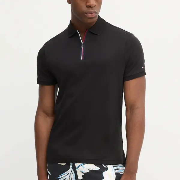 Bavlněné polo tričko Tommy Hilfiger pánské, černá barva, MW0MW39552