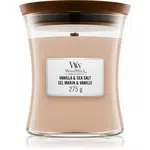 Woodwick Vanilla & Sea Salt vonná svíčka s dřevěným knotem 275 g