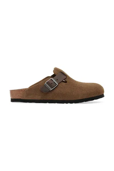 Semišové pantofle Birkenstock Boston pánské, hnědá barva, 1030667