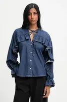 Košile Answear.LAB dámská, modrá barva, regular, s vázaným výstřihem