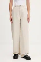 Bavlněné kalhoty Rotate dámské, béžová barva, široké, high waist, 1142981763