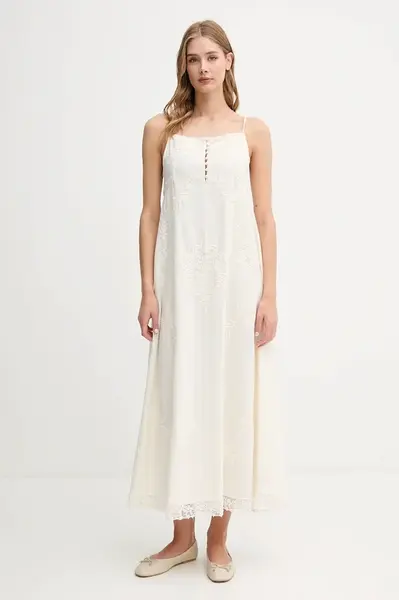 Šaty s příměsí lnu Hoss Intropia béžová barva, maxi, 8229131