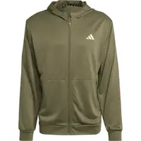 adidas TRAIN ESSENTIALS FULL-ZIP HOODIE Pánská sportovní mikina, khaki, velikost