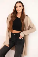 Kesi Dámský kabát z bavlny s kapucí a prodlouženým předním dílem béžová