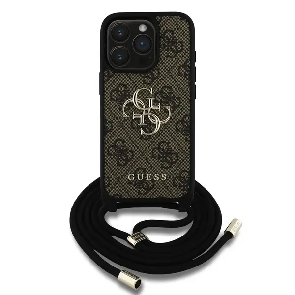 Zadní kryt Guess PU 4G Metal Logo Crossbody Popruh pro Apple iPhone 15 Pro, hnědá