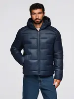 Ombre Men's quilted puffer jacket with hood - navy blue