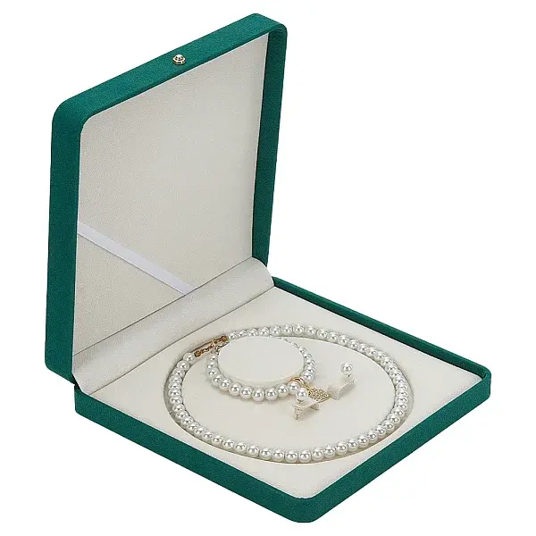 Square Velvet Pearl Necklaces Set Storage Boxes