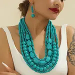 Wood Beaded Multilayer Necklaces & Dangle Earrings Sets