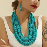 Wood Beaded Multilayer Necklaces & Dangle Earrings Sets