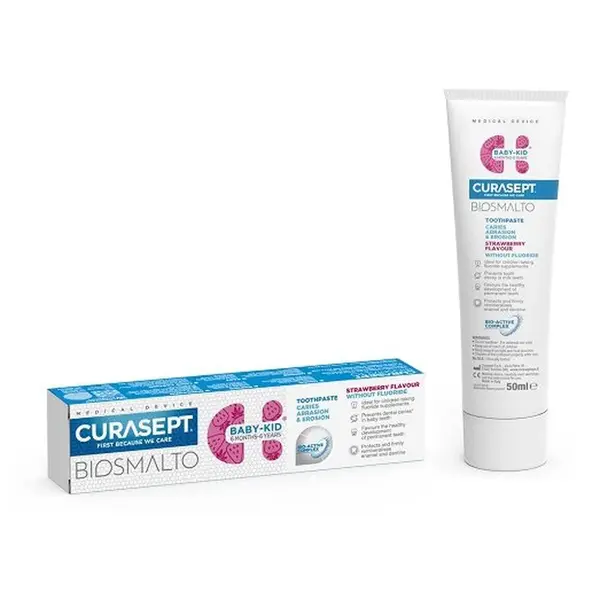 CURASEPT BIOSMALTO Baby Abraze&Eroze dětská zubní pasta bez fluoru 50 ml jahoda