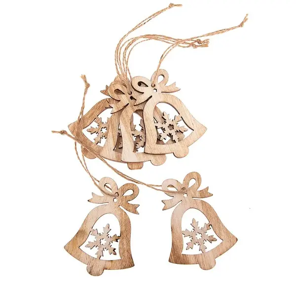 Dřevěný závěsný zvoneček s vločkou - sada 6 ks