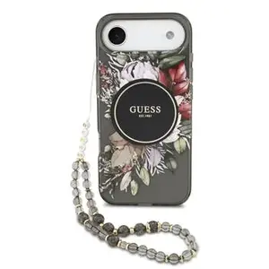 Zadní kryt Guess IML Flowers Strap MagSafe pro Apple iPhone 17 Pro, černá