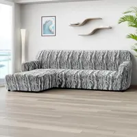 Bielastické potahy OCEANO NOVÉ šedo-modré sedačka s otomanem vlevo (š. 170 - 300 cm)