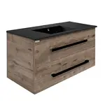 Kúpeľňová skrinka s čiernou úchytkou a umývadlom SAT Cube Way 100x53x46 cm dub Wellington mat CUBE46C1002DWMODC