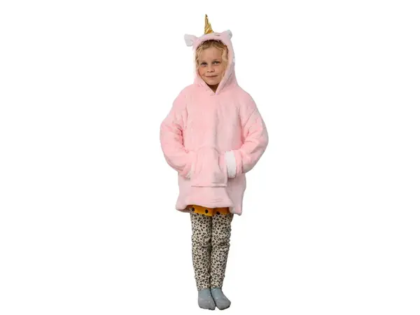 Detská mikinová deka s rukávmi a kapucňou HOODIE UNICORN ružová