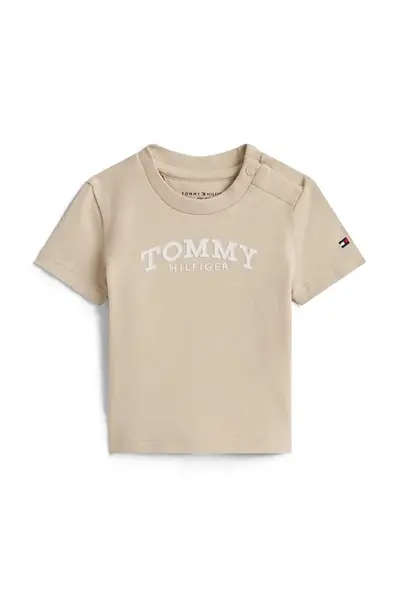 Kojenecké tričko Tommy Hilfiger béžová barva, s aplikací, KN0KN02146