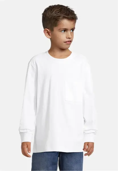 Chlapecké triko s dlouhým rukávem a kapsou bílé