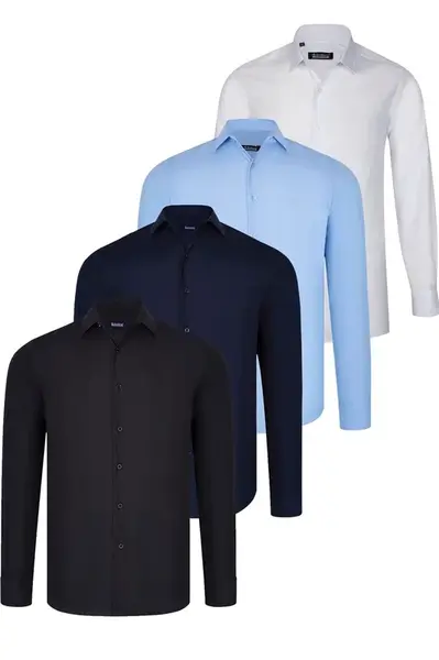 QUAD SET G726 DEWBERRY SHIRT-BLACK-WHITE-NAVY BLUE-BLUE