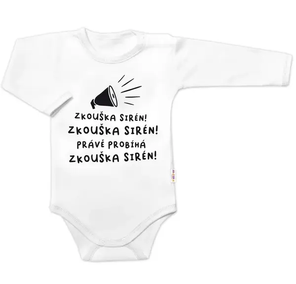 Baby Nellys Body dlouhý rukáv Zkouška sirén,  bílé vel.  80