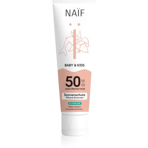 Naif Baby & Kids Mineral Sunscreen SPF 50 0 % Perfume ochranný krém na opaľovanie pre bábätká a deti bez parfumácie SPF 50 100 ml