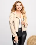 Resti Women's beige eco-suede biker jacket with pockets - Clothing