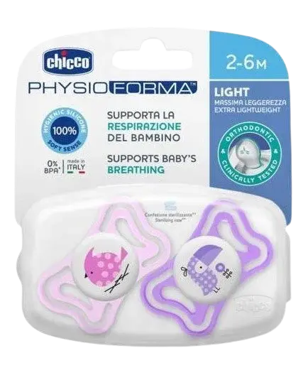 CHICCO Cumlík Physio Light silikónový vtáčik/tukan 2-6m+ 2 ks