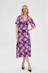 Marisse Patterned Fuchsia Dress With A Neckline