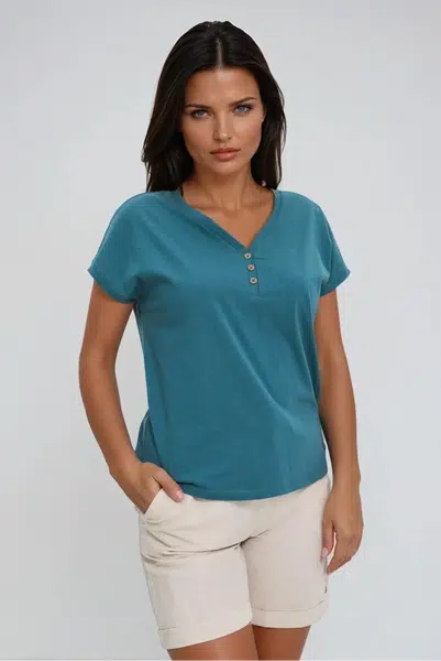 Marisse Cotton Blouse With Buttons, Green