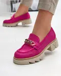 Resti Eco-suede moccasins with gold embellishment in fuchsia Zaffix