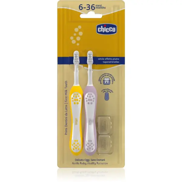 Chicco Toothbrush Set 6-36m zubná kefka pre deti Lilac-Mustard 6-36m 2 ks