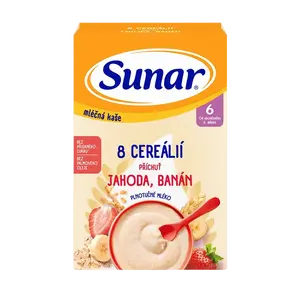 SUNAR mléčná kaše s 8 cereáliemi jahoda, banán 210 g