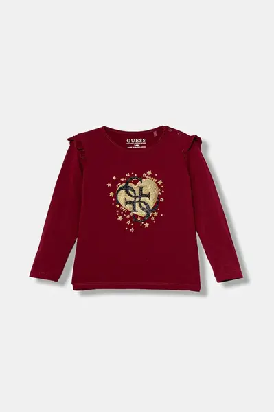 Kojenecké tričko s dlouhým rukávem Guess vínová barva, A5BI01 J1314