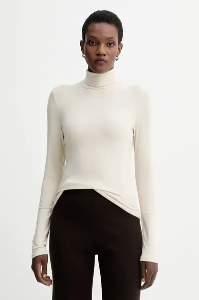 Tričko s dlouhým rukávem Marc O'Polo béžová barva, s golfem, 509215752177