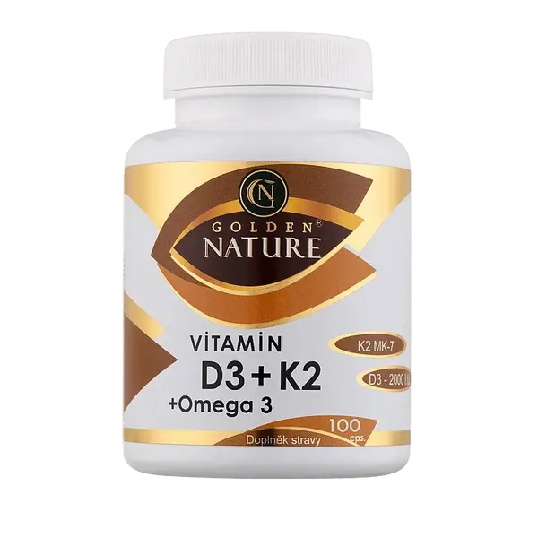 GOLDEN NATURE Vitamín D3 2000 IU+K2 MK-7+Omega 3 100 kapsúl