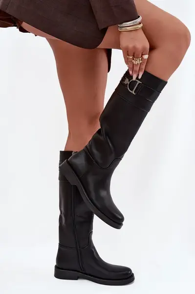 Boto Dámské kozačky na nízkém podpatku s ozdobným detailem černé Arvessa