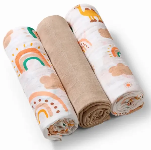 Babyono Mušelínové - super měkké plenky , 3ks - béžové